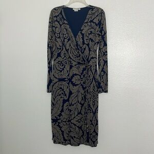 Boden Henrietta Long Sleeve V Neck Blue Gray Faux Wrap Dress Size 10 Long